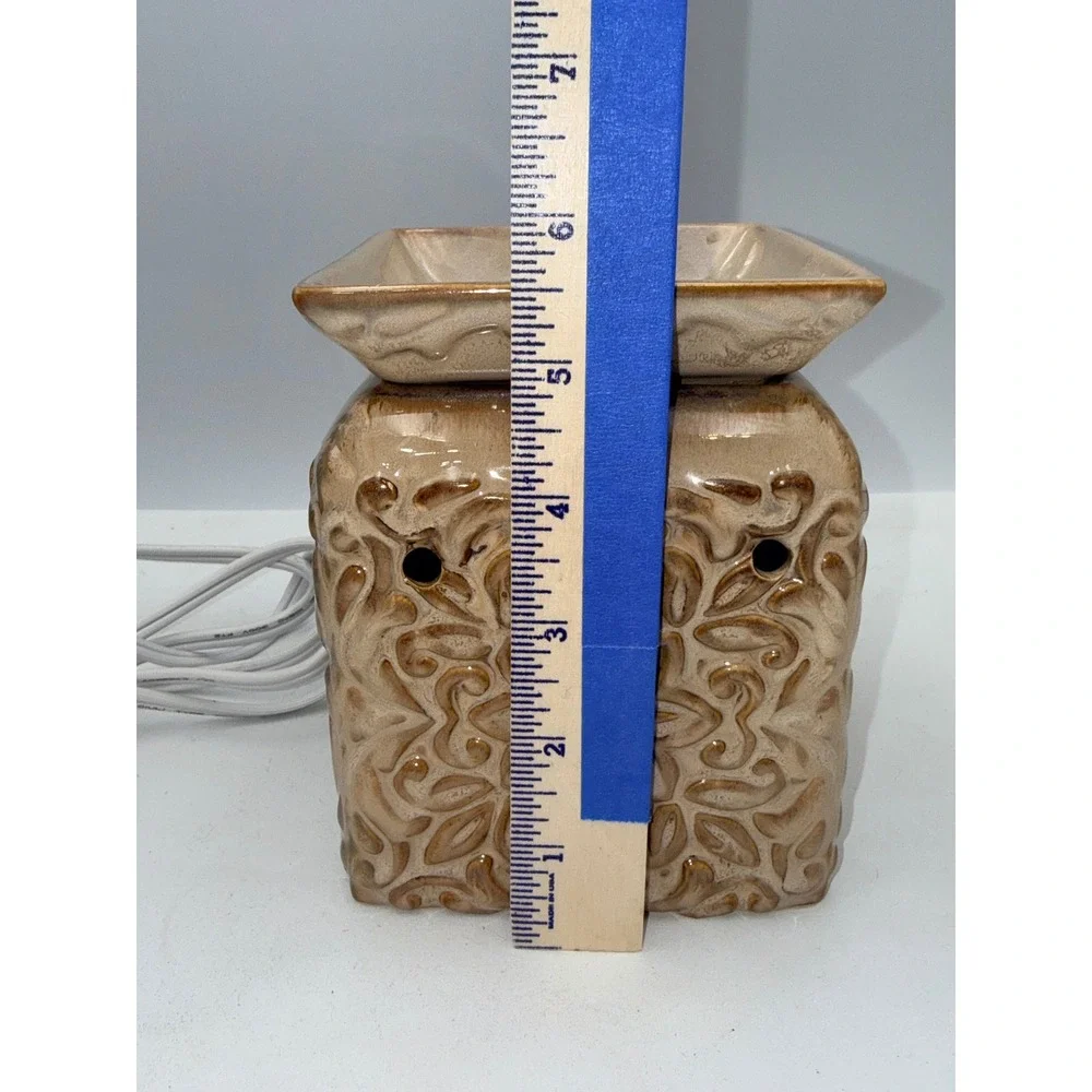 Wax Warmer Home Tan Brown Embossed Floral Ceramic Electric Tested